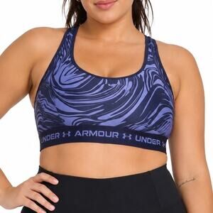 NWT Under Armour Crossback Mid Sports Bra 1X Purple Navy Print Medium Support